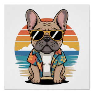 Süßer Französische Bulldogge mit Sonnenbrille Poster