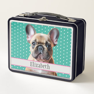 Süßer Französische Bulldogge Welpe Teal Kinder Tie Metall Brotdose