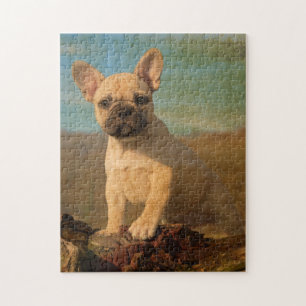 Süßer Französische Bulldogge-Welpe, vintage Puzzle