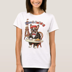 Süßer Französischer Bulldogge Paris Café Barett T-Shirt