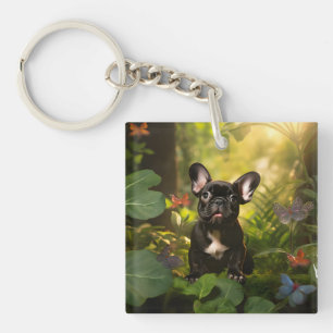 🐶💗Süßer französischer Welpe im Dschungel Schlüsselanhänger