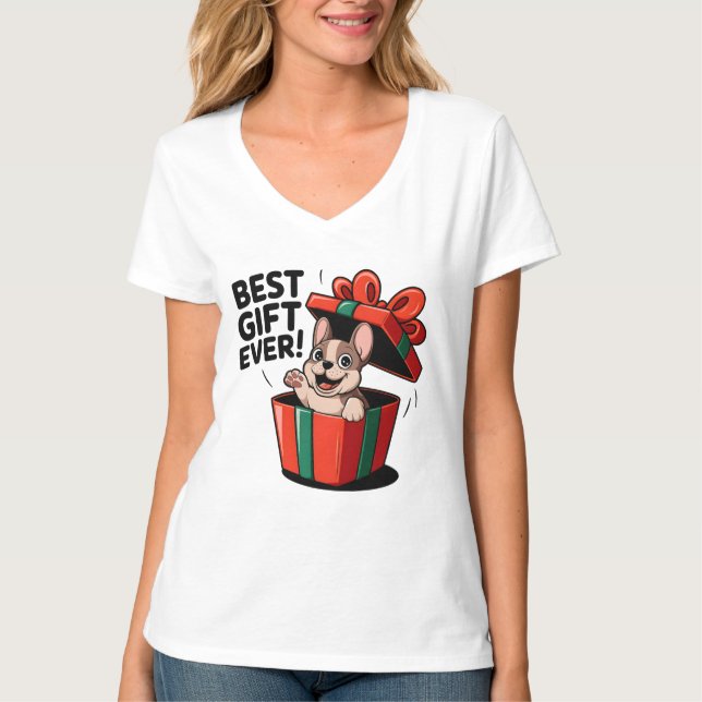 Süßer Frenchie als Weihnachtsgeschenk T-Shirt (Vorderseite)