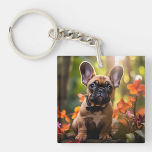 🐶💗Süßer Frenchie-Welpe im Dschungel Schlüsselanhänger