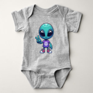 Süßer Friedens-Alien & Raumschiff Baby Strampler