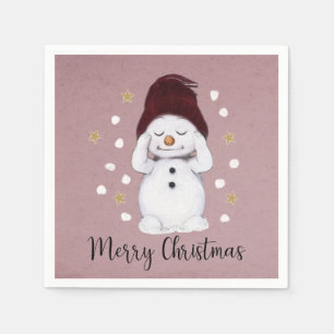 Süßer friedlicher Schneemann rosa Weihnachten Urla Serviette