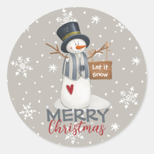 Süßer Frohe Weihnachten Schneemann Lass es schneie Runder Aufkleber