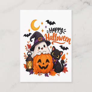 Süßer Froher Halloween-Geist Kürbis Schwarze Katze Visitenkarte