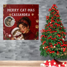 Süßer Froher Katz-en-Weihnachts-Rot-Weihnachts-Fot