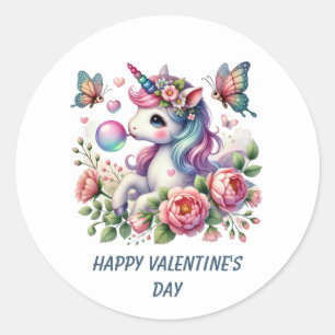 Süßer Froher Valentinstag-Einhorn Runder Aufkleber