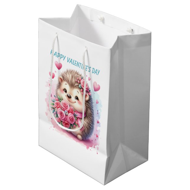 Süßer Froher Valentinstag Igel Mittlere Geschenktüte (Vorderseite Schrägansicht)
