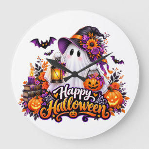 Süßer Frohes Halloween-Geist – Gruselig & Bunt Große Wanduhr