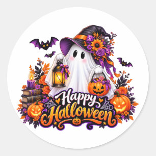 Süßer Frohes Halloween-Geist – Gruselig & Bunt Runder Aufkleber
