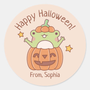 Süßer Frohlicher Halloween-Frosch in ausgehöhltem  Runder Aufkleber