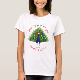 Süßer Fröhlicher und Heller Weihnachtsbaum Pfau T-Shirt