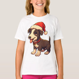 Süßer fröhlicher Weihnachtshund mit Santa-Hut T-Shirt