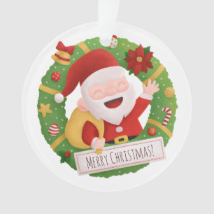 Süßer fröhlicher Weihnachtsmann-Weihnachtskranz-Or Ornament