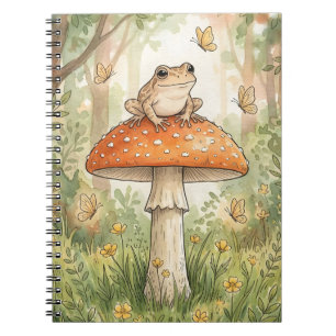 Süßer Frosch auf Pilz Wald Cottagecore Notizblock