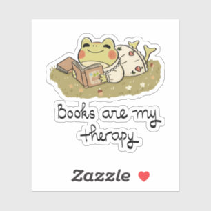 Süßer Frosch beim Lesen - Bücher sind meine Therap Aufkleber