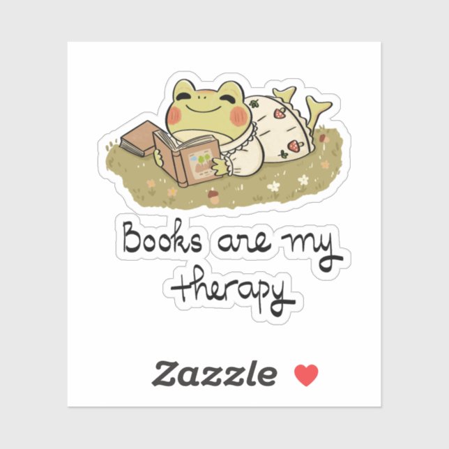 Süßer Frosch beim Lesen - Bücher sind meine Therap Aufkleber (Blatt)