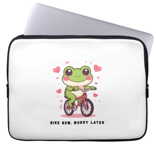 Süßer Frosch fährt Fahrrad | Lustiges Froschliebha Laptopschutzhülle (Vorderseite)