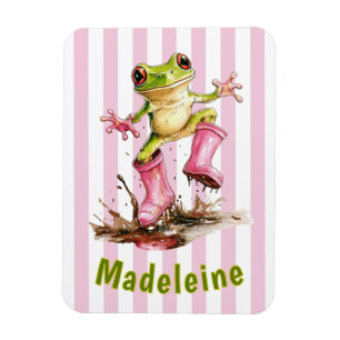 Süßer Frosch in rosa Regenstiefeln mit Monogramm u Magnet