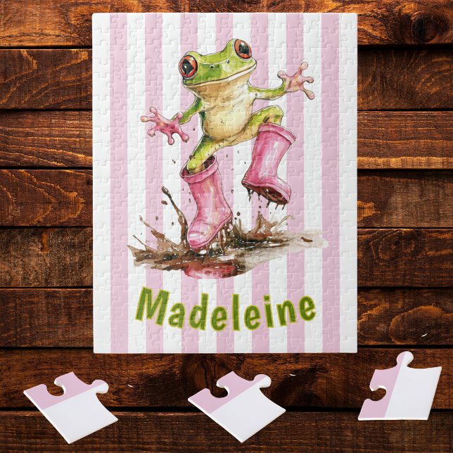 Süßer Frosch in rosa Regenstiefeln Monogramm Puzzle (Von Creator hochgeladen)