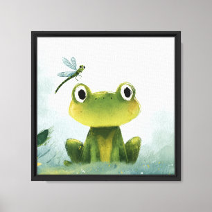 Süßer Frosch & Libelle – Sanfte Natur-Illustration Leinwanddruck