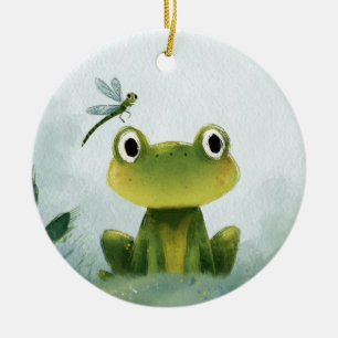 Süßer Frosch & Libelle – Sanfte Naturillustration Keramik Ornament