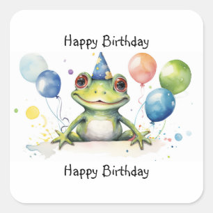 süßer Frosch mit Ballons Alles Gute zum Geburtstag Quadratischer Aufkleber