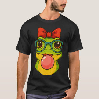 Süßer Frosch mit Brille, der rosa Kaugummi bläst T-Shirt