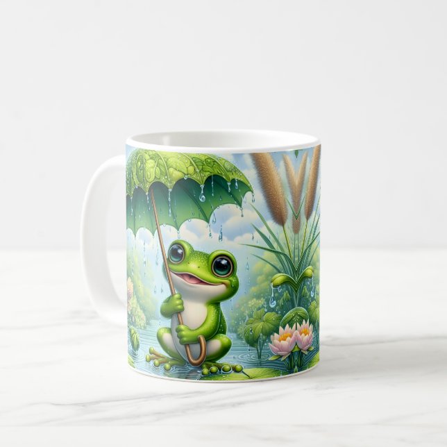 Süßer Frosch mit einem Regenschirm Kaffeetasse (Vorderseite Links)