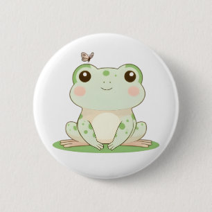 Süßer Frosch mit Schmetterling - süßes Naturdesign Button