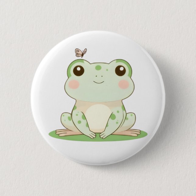 Süßer Frosch mit Schmetterling - süßes Naturdesign Button (Vorderseite)