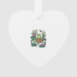 Süßer Frosch reitet auf Schildkröte Teich Vintage  Ornament