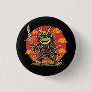 Süßer Frosch-Samurai-Cartoon-Tierkrieger-Design Button