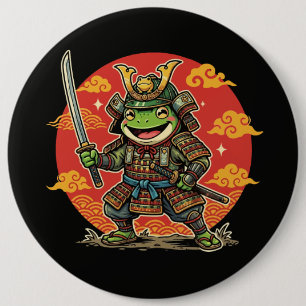 Süßer Frosch-Samurai-Cartoon-Tierkrieger-Design Button