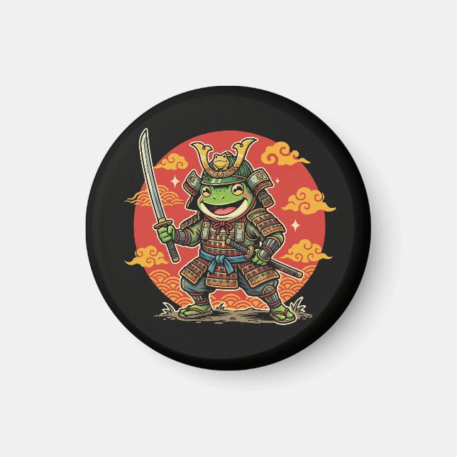 Süßer Frosch-Samurai-Cartoon-Tierkrieger-Design Magnet (Vorne)
