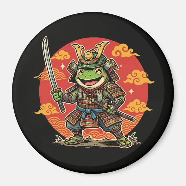 Süßer Frosch-Samurai-Cartoon-Tierkrieger-Design Magnet (Vorne)