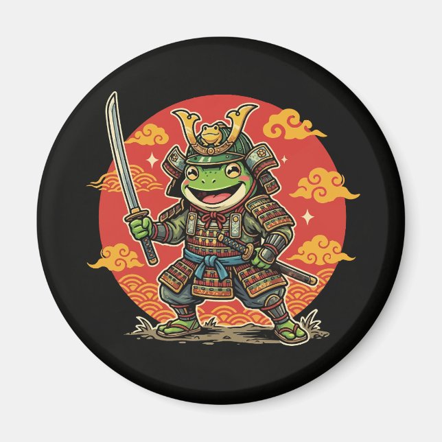 Süßer Frosch-Samurai-Cartoon-Tierkrieger-Design Magnet (Vorne)