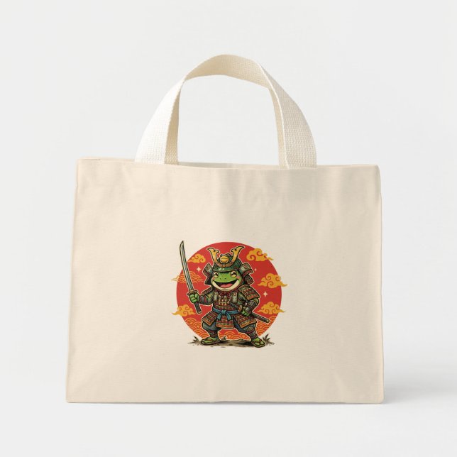 Süßer Frosch-Samurai-Cartoon-Tierkrieger-Design Mini Stoffbeutel (Vorne)