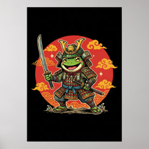 Süßer Frosch-Samurai-Cartoon-Tierkrieger-Design Poster