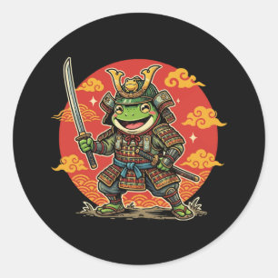 Süßer Frosch-Samurai-Cartoon-Tierkrieger-Design Runder Aufkleber