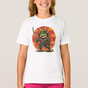 Süßer Frosch-Samurai-Cartoon-Tierkrieger-Design T-Shirt