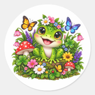 Süßer Frosch- & Schmetterlingsgarten-Aufkleber Runder Aufkleber