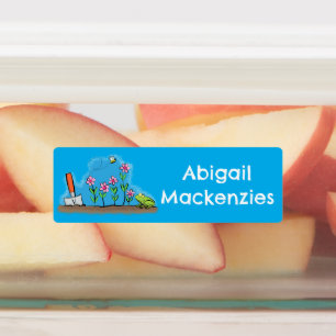 Süßer Frosch und Biene im Garten Cartoon personali Etiketten