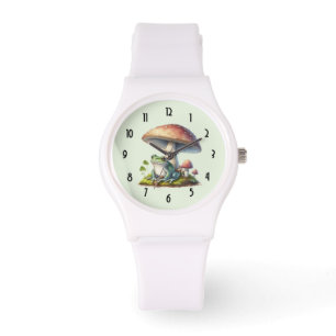 Süßer Frosch unter einem Pilz in der Natur Armbanduhr