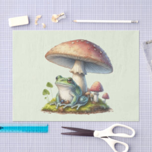 Süßer Frosch unter einem Pilz in der Natur Seidenpapier