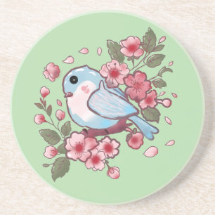 Süßer Frühlingsblaue Vogel & Kirschblüten-Aquarell Getränkeuntersetzer