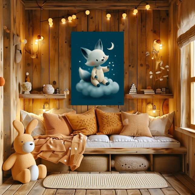 Süßer Fuchs auf Wolken-Kinderzimmer-Bettzeit Poster (Von Creator hochgeladen)