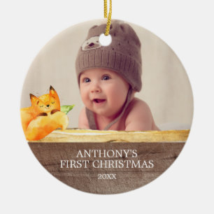 Süßer Fuchs-Baby-1. Weihnachtsfoto-Schmuck Keramikornament